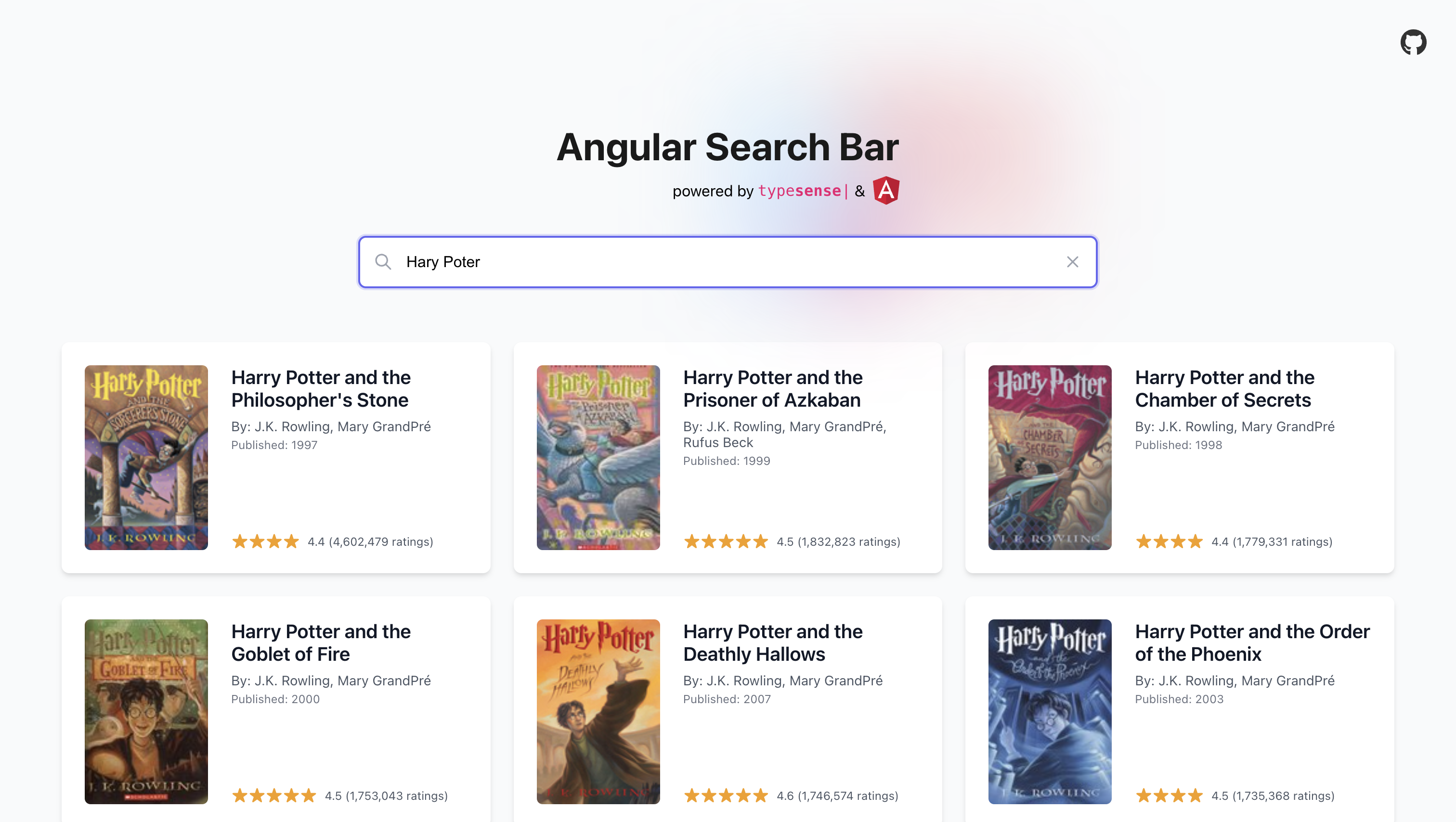 Angular Search Bar Final Output