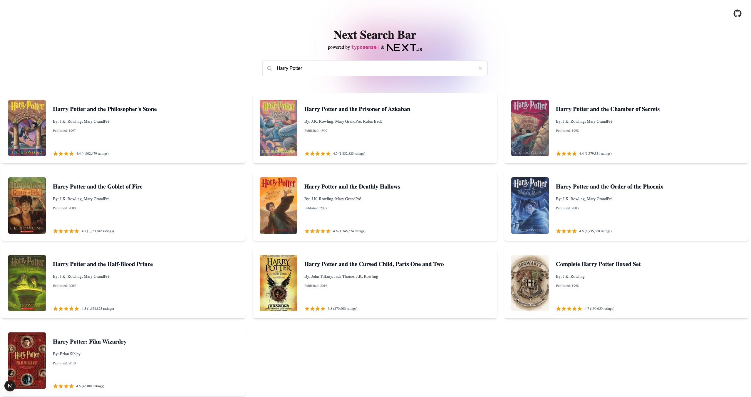 NextJS Search Bar Final Output