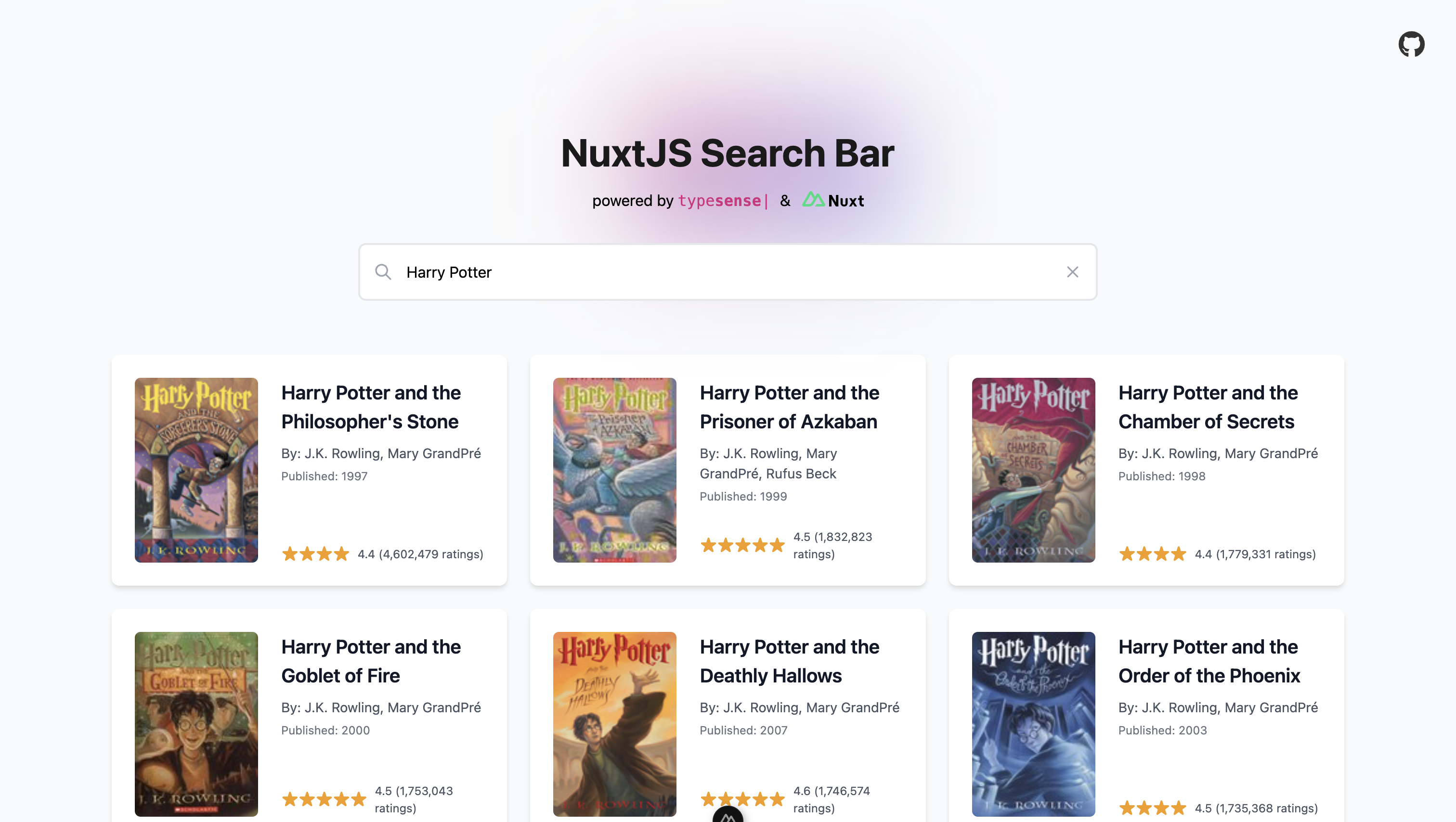 Nuxt.js Search Bar Final Output