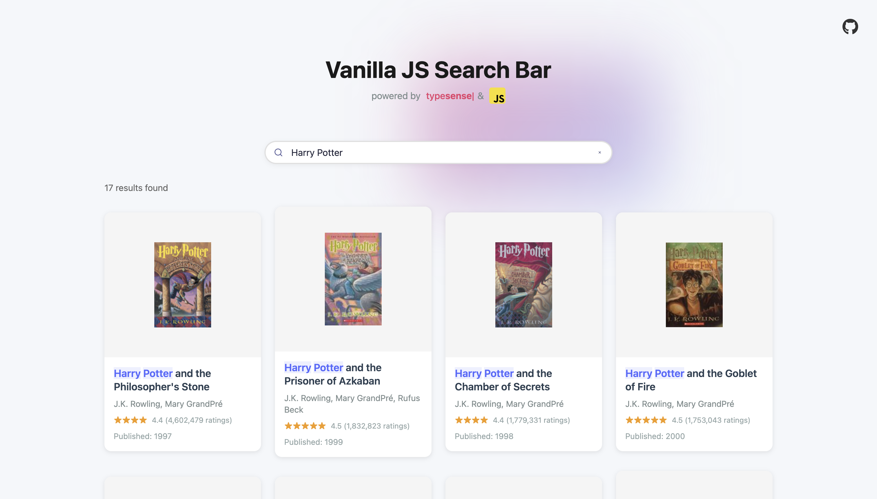 Vanilla JS Search Bar Final Output