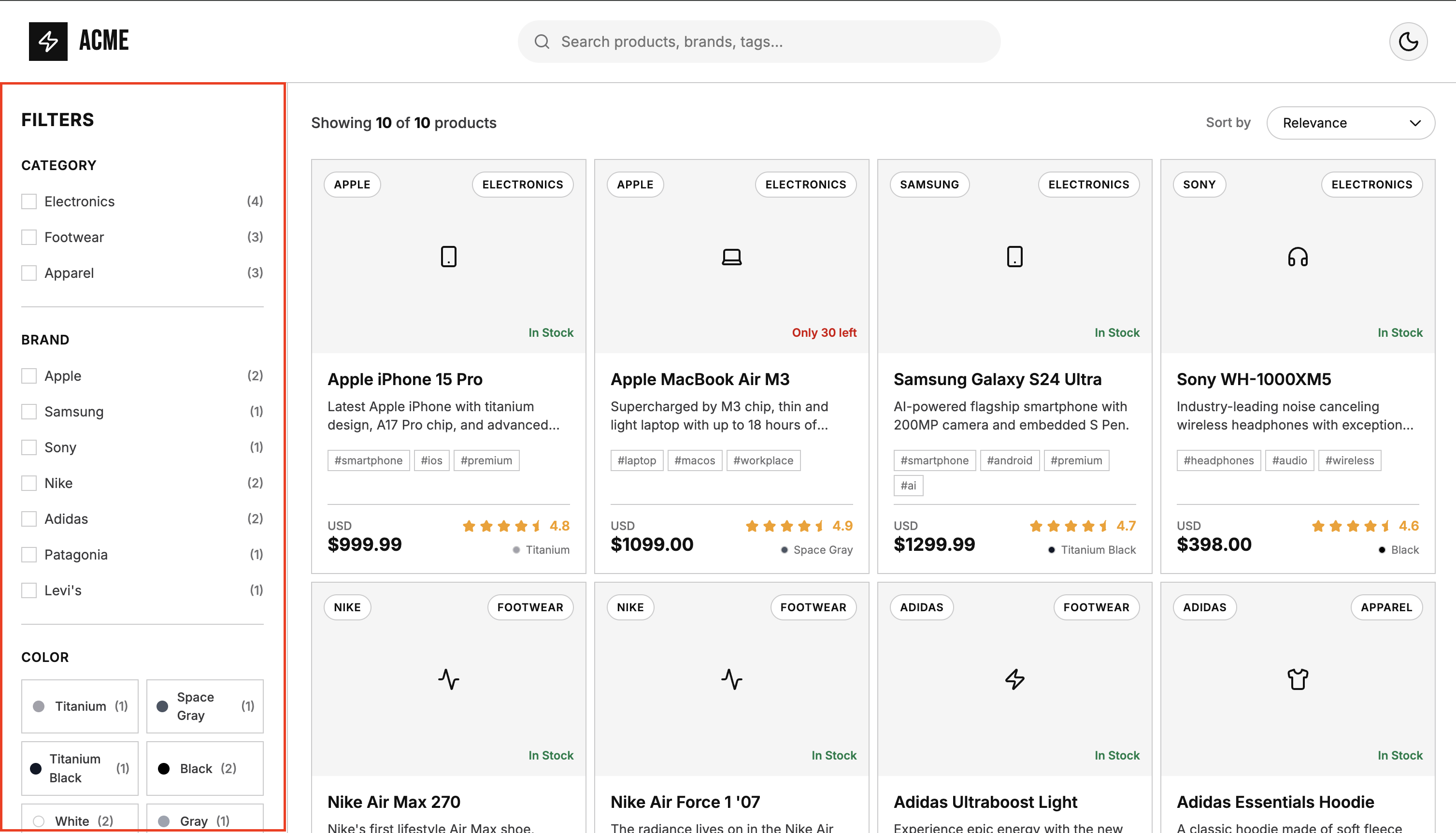 Elasticsearch E-Commerce Facets